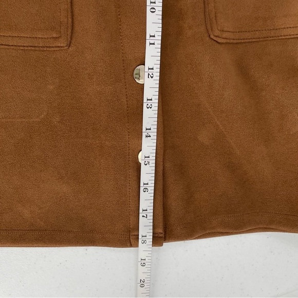 Philosophy Republic Faux Vegan Suede Camel Tan Snap Front Pockets Mini Skirt - Picture 7 of 10